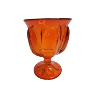 Vintage Viking Art Glass Amberina Orange 6 Petal Compote Candy Dish 7"